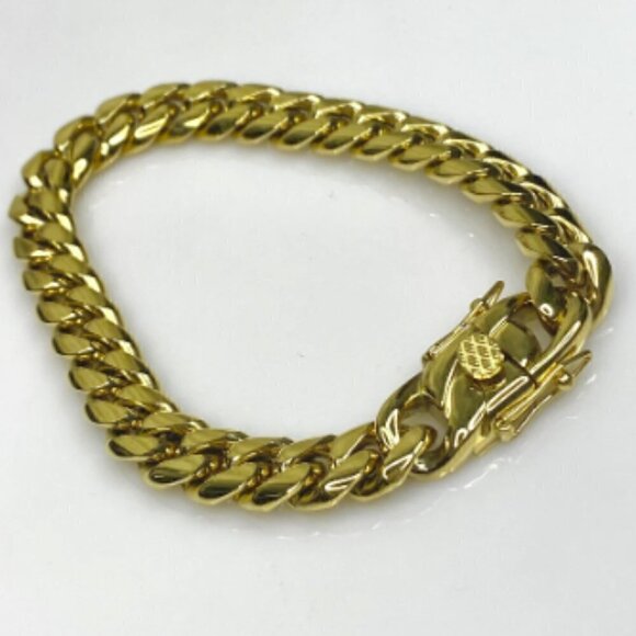 Miami Cuban Curb Link Chain Bracelet 316L Gold Plated Stainless Steel - Picture 2 of 12